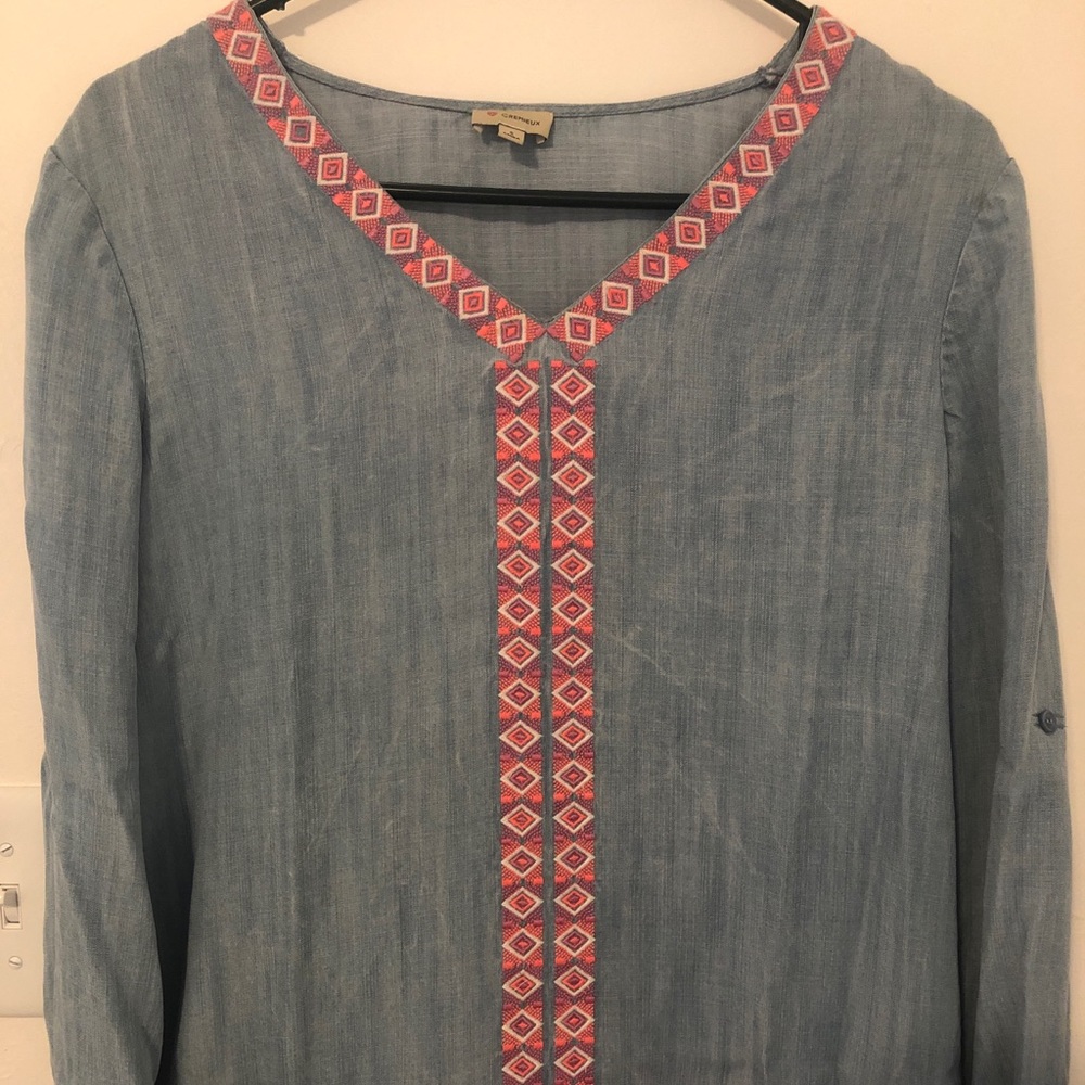 SUPER SOFT Denim Embroidered Blouse